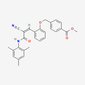 molecular formula C28H26N2O4 B2595085 Methyl 4-[[2-[(Z)-2-cyano-3-oxo-3-(2,4,6-trimethylanilino)prop-1-enyl]phenoxy]methyl]benzoate CAS No. 568529-75-9