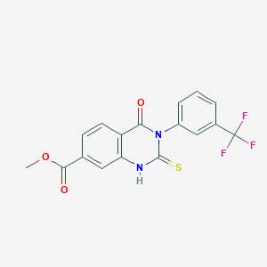 molecular formula C17H11F3N2O3S B2595129 methyl 4-oxo-2-sulfanylidene-3-[3-(trifluoromethyl)phenyl]-1,2,3,4-tetrahydroquinazoline-7-carboxylate CAS No. 309750-71-8