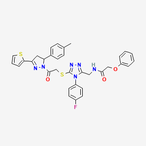 molecular formula C33H29FN6O3S2 B2595151 N-{[4-(4-fluorophenyl)-5-({2-[5-(4-methylphenyl)-3-(thiophen-2-yl)-4,5-dihydro-1H-pyrazol-1-yl]-2-oxoethyl}sulfanyl)-4H-1,2,4-triazol-3-yl]methyl}-2-phenoxyacetamide CAS No. 393585-08-5