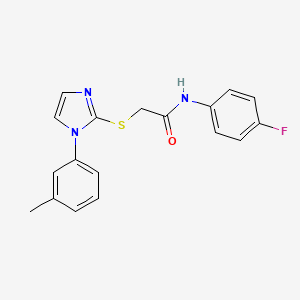 molecular formula C18H16FN3OS B2595159 N-(4-fluorophenyl)-2-{[1-(3-methylphenyl)-1H-imidazol-2-yl]sulfanyl}acetamide CAS No. 851131-01-6