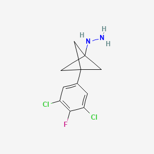 molecular formula C11H11Cl2FN2 B2595350 [3-(3,5-Dichloro-4-fluorophenyl)-1-bicyclo[1.1.1]pentanyl]hydrazine CAS No. 2287343-59-1