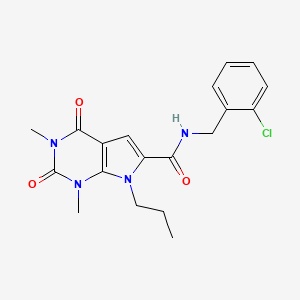 molecular formula C19H21ClN4O3 B2595459 N-(2-chlorobenzyl)-1,3-dimethyl-2,4-dioxo-7-propyl-2,3,4,7-tetrahydro-1H-pyrrolo[2,3-d]pyrimidine-6-carboxamide CAS No. 1021133-96-9