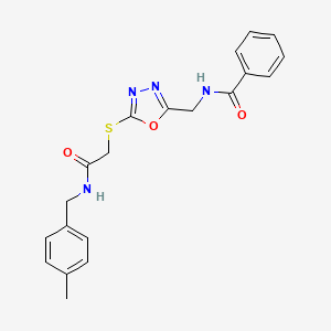 molecular formula C20H20N4O3S B2595465 N-({5-[({[(4-methylphenyl)methyl]carbamoyl}methyl)sulfanyl]-1,3,4-oxadiazol-2-yl}methyl)benzamide CAS No. 903312-19-6