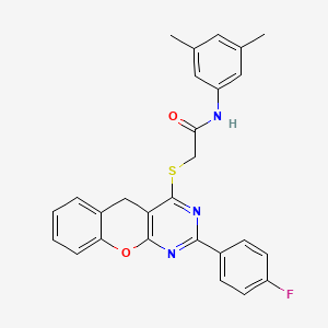 molecular formula C27H22FN3O2S B2595612 N-(3,5-dimethylphenyl)-2-{[2-(4-fluorophenyl)-5H-chromeno[2,3-d]pyrimidin-4-yl]sulfanyl}acetamide CAS No. 872196-82-2