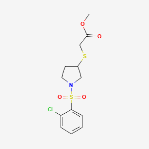 molecular formula C13H16ClNO4S2 B2595618 Methyl 2-((1-((2-chlorophenyl)sulfonyl)pyrrolidin-3-yl)thio)acetate CAS No. 2034265-63-7