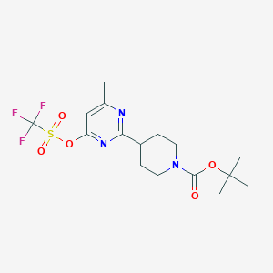 molecular formula C16H22F3N3O5S B2595633 Tert-butyl 4-[4-methyl-6-(trifluoromethylsulfonyloxy)pyrimidin-2-yl]piperidine-1-carboxylate CAS No. 2460750-28-9