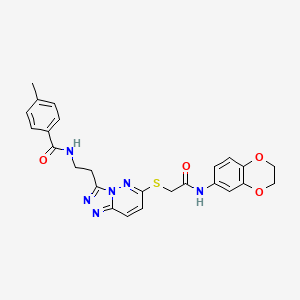 molecular formula C25H24N6O4S B2595642 N-(2-(6-((2-((2,3-dihydrobenzo[b][1,4]dioxin-6-yl)amino)-2-oxoethyl)thio)-[1,2,4]triazolo[4,3-b]pyridazin-3-yl)ethyl)-4-methylbenzamide CAS No. 872994-96-2