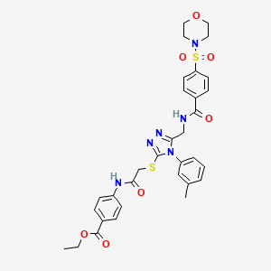 molecular formula C32H34N6O7S2 B2595654 ethyl 4-(2-((5-((4-(morpholinosulfonyl)benzamido)methyl)-4-(m-tolyl)-4H-1,2,4-triazol-3-yl)thio)acetamido)benzoate CAS No. 309940-50-9