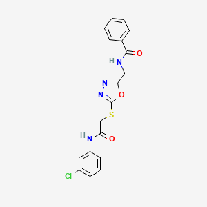 molecular formula C19H17ClN4O3S B2595678 N-{[5-({[(3-chloro-4-methylphenyl)carbamoyl]methyl}sulfanyl)-1,3,4-oxadiazol-2-yl]methyl}benzamide CAS No. 872613-67-7