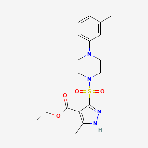molecular formula C18H24N4O4S B2595713 ethyl 3-methyl-5-((4-(m-tolyl)piperazin-1-yl)sulfonyl)-1H-pyrazole-4-carboxylate CAS No. 1297612-22-6