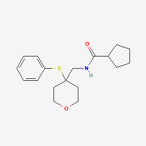 molecular formula C18H25NO2S B2595723 N-{[4-(phenylsulfanyl)oxan-4-yl]methyl}cyclopentanecarboxamide CAS No. 1797173-42-2
