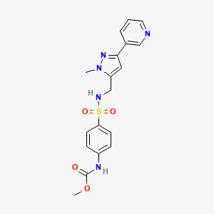 molecular formula C18H19N5O4S B2595727 methyl (4-(N-((1-methyl-3-(pyridin-3-yl)-1H-pyrazol-5-yl)methyl)sulfamoyl)phenyl)carbamate CAS No. 2034417-35-9