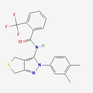 molecular formula C21H18F3N3OS B2595739 N-[2-(3,4-dimethylphenyl)-2H,4H,6H-thieno[3,4-c]pyrazol-3-yl]-2-(trifluoromethyl)benzamide CAS No. 681269-31-8