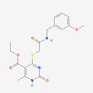 molecular formula C18H21N3O5S B2595744 ethyl 4-[({[(3-methoxyphenyl)methyl]carbamoyl}methyl)sulfanyl]-6-methyl-2-oxo-1,2-dihydropyrimidine-5-carboxylate CAS No. 899957-60-9