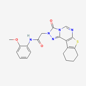 molecular formula C20H19N5O3S B2595750 N-(2-methoxyphenyl)-2-{5-oxo-10-thia-3,4,6,8-tetraazatetracyclo[7.7.0.0^{2,6}.0^{11,16}]hexadeca-1(9),2,7,11(16)-tetraen-4-yl}acetamide CAS No. 1359201-58-3