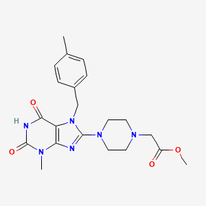 molecular formula C21H26N6O4 B2595756 methyl 2-(4-(3-methyl-7-(4-methylbenzyl)-2,6-dioxo-2,3,6,7-tetrahydro-1H-purin-8-yl)piperazin-1-yl)acetate CAS No. 922810-83-1