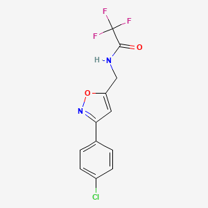molecular formula C12H8ClF3N2O2 B2595814 N-{[3-(4-chlorophenyl)-5-isoxazolyl]methyl}-2,2,2-trifluoroacetamide CAS No. 672951-48-3