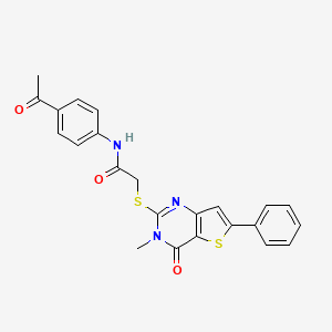 molecular formula C23H19N3O3S2 B2595853 N-(4-acetylphenyl)-2-({3-methyl-4-oxo-6-phenyl-3H,4H-thieno[3,2-d]pyrimidin-2-yl}sulfanyl)acetamide CAS No. 1105252-01-4