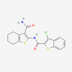 molecular formula C18H15ClN2O2S2 B2595859 N-(3-carbamoyl-4,5,6,7-tetrahydro-1-benzothiophen-2-yl)-3-chloro-1-benzothiophene-2-carboxamide CAS No. 331979-85-2