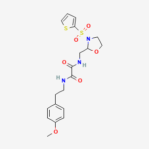 molecular formula C19H23N3O6S2 B2595865 N1-(4-methoxyphenethyl)-N2-((3-(thiophen-2-ylsulfonyl)oxazolidin-2-yl)methyl)oxalamide CAS No. 874804-85-0