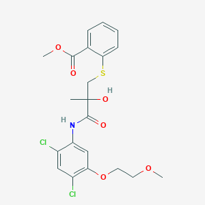 molecular formula C21H23Cl2NO6S B2595882 Methyl 2-({3-[2,4-dichloro-5-(2-methoxyethoxy)anilino]-2-hydroxy-2-methyl-3-oxopropyl}sulfanyl)benzenecarboxylate CAS No. 866136-35-8