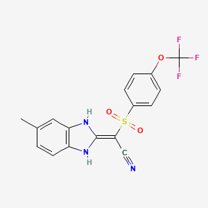 molecular formula C17H12F3N3O3S B2595896 2-(5-Methyl(3-hydrobenzimidazol-2-ylidene))-2-((4-(trifluoromethoxy)phenyl)sulfonyl)ethanenitrile CAS No. 1025214-94-1