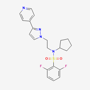 molecular formula C21H22F2N4O2S B2595904 N-cyclopentyl-2,6-difluoro-N-(2-(3-(pyridin-4-yl)-1H-pyrazol-1-yl)ethyl)benzenesulfonamide CAS No. 2034296-05-2
