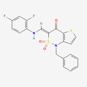 molecular formula C20H14F2N2O3S2 B2595906 (3Z)-1-benzyl-3-{[(2,4-difluorophenyl)amino]methylene}-1H-thieno[3,2-c][1,2]thiazin-4(3H)-one 2,2-dioxide CAS No. 894670-37-2