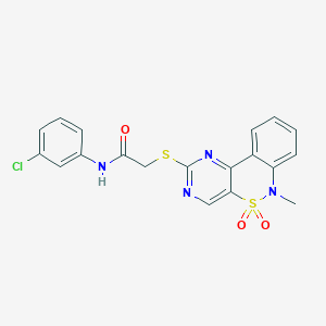 molecular formula C19H15ClN4O3S2 B2595914 N-(3-chlorophenyl)-2-((6-methyl-5,5-dioxido-6H-benzo[c]pyrimido[4,5-e][1,2]thiazin-2-yl)thio)acetamide CAS No. 895102-13-3