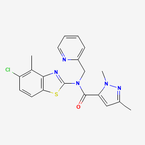molecular formula C20H18ClN5OS B2595927 N-(5-chloro-4-methyl-1,3-benzothiazol-2-yl)-1,3-dimethyl-N-[(pyridin-2-yl)methyl]-1H-pyrazole-5-carboxamide CAS No. 1013809-70-5