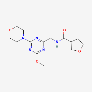 molecular formula C14H21N5O4 B2595963 N-((4-methoxy-6-morpholino-1,3,5-triazin-2-yl)methyl)tetrahydrofuran-3-carboxamide CAS No. 2034412-50-3