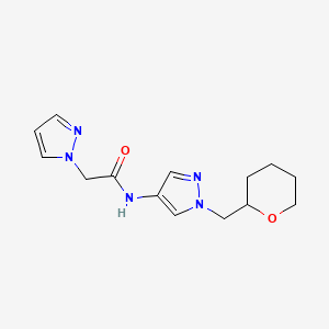 molecular formula C14H19N5O2 B2595988 N-{1-[(oxan-2-yl)methyl]-1H-pyrazol-4-yl}-2-(1H-pyrazol-1-yl)acetamide CAS No. 2034557-43-0