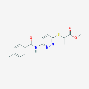 molecular formula C16H17N3O3S B2596021 Methyl 2-((6-(4-methylbenzamido)pyridazin-3-yl)thio)propanoate CAS No. 1021226-40-3