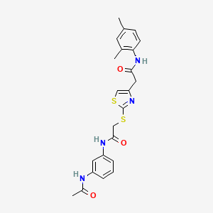 molecular formula C23H24N4O3S2 B2596025 2-[(4-{[(2,4-dimethylphenyl)carbamoyl]methyl}-1,3-thiazol-2-yl)sulfanyl]-N-(3-acetamidophenyl)acetamide CAS No. 954095-16-0