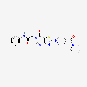 molecular formula C25H30N6O3S B2596030 N-(3-methylphenyl)-2-{7-oxo-2-[4-(piperidine-1-carbonyl)piperidin-1-yl]-6H,7H-[1,3]thiazolo[4,5-d]pyrimidin-6-yl}acetamide CAS No. 1189709-02-1