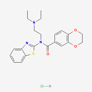 molecular formula C22H26ClN3O3S B2596039 N-(1,3-BENZOTHIAZOL-2-YL)-N-[2-(DIETHYLAMINO)ETHYL]-2,3-DIHYDRO-1,4-BENZODIOXINE-6-CARBOXAMIDE HYDROCHLORIDE CAS No. 1215802-02-0