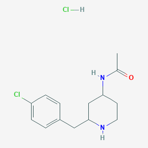 molecular formula C14H20Cl2N2O B2596052 Acetamide, N-[2-[(4-chlorophenyl)methyl]-4-piperidinyl]-, monohydrochloride, trans- (9CI) CAS No. 183683-28-5