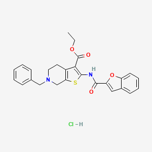 molecular formula C26H25ClN2O4S B2596076 ethyl 2-(1-benzofuran-2-amido)-6-benzyl-4H,5H,6H,7H-thieno[2,3-c]pyridine-3-carboxylate hydrochloride CAS No. 1323532-78-0