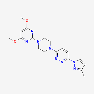 molecular formula C18H22N8O2 B2596080 4,6-dimethoxy-2-{4-[6-(3-methyl-1H-pyrazol-1-yl)pyridazin-3-yl]piperazin-1-yl}pyrimidine CAS No. 2415569-83-2