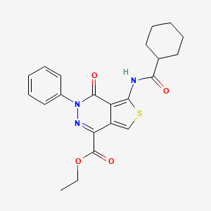 molecular formula C22H23N3O4S B2596090 Ethyl 5-(cyclohexanecarboxamido)-4-oxo-3-phenyl-3,4-dihydrothieno[3,4-d]pyridazine-1-carboxylate CAS No. 851946-81-1