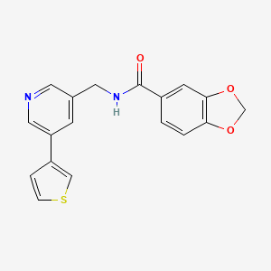 molecular formula C18H14N2O3S B2596120 N-((5-(thiophen-3-yl)pyridin-3-yl)methyl)benzo[d][1,3]dioxole-5-carboxamide CAS No. 1795305-02-0