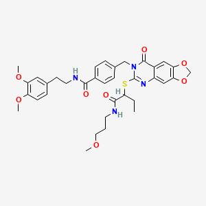 molecular formula C35H40N4O8S B2596126 N-[2-(3,4-dimethoxyphenyl)ethyl]-4-{[6-({1-[(3-methoxypropyl)carbamoyl]propyl}sulfanyl)-8-oxo-2H,7H,8H-[1,3]dioxolo[4,5-g]quinazolin-7-yl]methyl}benzamide CAS No. 688062-35-3
