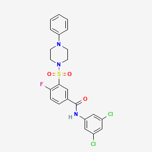 molecular formula C23H20Cl2FN3O3S B2596133 N-(3,5-dichlorophenyl)-4-fluoro-3-((4-phenylpiperazin-1-yl)sulfonyl)benzamide CAS No. 452051-28-4