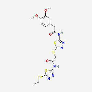 2-(3,4-dimethoxyphenyl)-N-[5-[2-[(5-ethylsulfanyl-1,3,4-thiadiazol-2-yl)amino]-2-oxoethyl]sulfanyl-1,3,4-thiadiazol-2-yl]acetamide