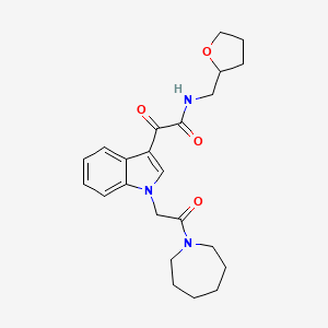 molecular formula C23H29N3O4 B2596149 2-(1-(2-(azepan-1-yl)-2-oxoethyl)-1H-indol-3-yl)-2-oxo-N-((tetrahydrofuran-2-yl)methyl)acetamide CAS No. 894001-37-7
