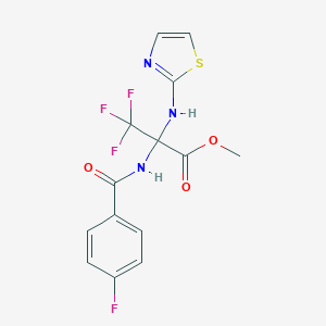 molecular formula C14H11F4N3O3S B259616 Methyl 3,3,3-trifluoro-2-[(4-fluorobenzoyl)amino]-2-(1,3-thiazol-2-ylamino)propanoate 