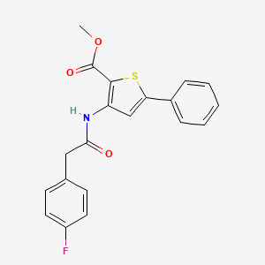 molecular formula C20H16FNO3S B2596161 Methyl 3-(2-(4-fluorophenyl)acetamido)-5-phenylthiophene-2-carboxylate CAS No. 922700-62-7
