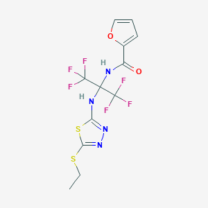 molecular formula C12H10F6N4O2S2 B259617 N-[1-{[5-(ethylsulfanyl)-1,3,4-thiadiazol-2-yl]amino}-2,2,2-trifluoro-1-(trifluoromethyl)ethyl]-2-furamide 