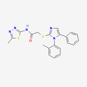 molecular formula C21H19N5OS2 B2596193 N-(5-methyl-1,3,4-thiadiazol-2-yl)-2-((5-phenyl-1-(o-tolyl)-1H-imidazol-2-yl)thio)acetamide CAS No. 1206998-38-0
