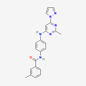 molecular formula C22H20N6O B2596205 3-methyl-N-(4-((2-methyl-6-(1H-pyrazol-1-yl)pyrimidin-4-yl)amino)phenyl)benzamide CAS No. 1170863-69-0